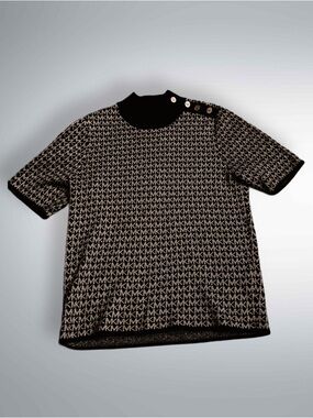 Michael Kors MK monogram knit top gold button designer